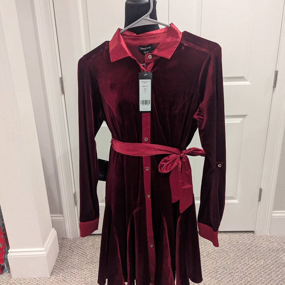 BEBE Rich Burgundy Wine Velvet Dress XS